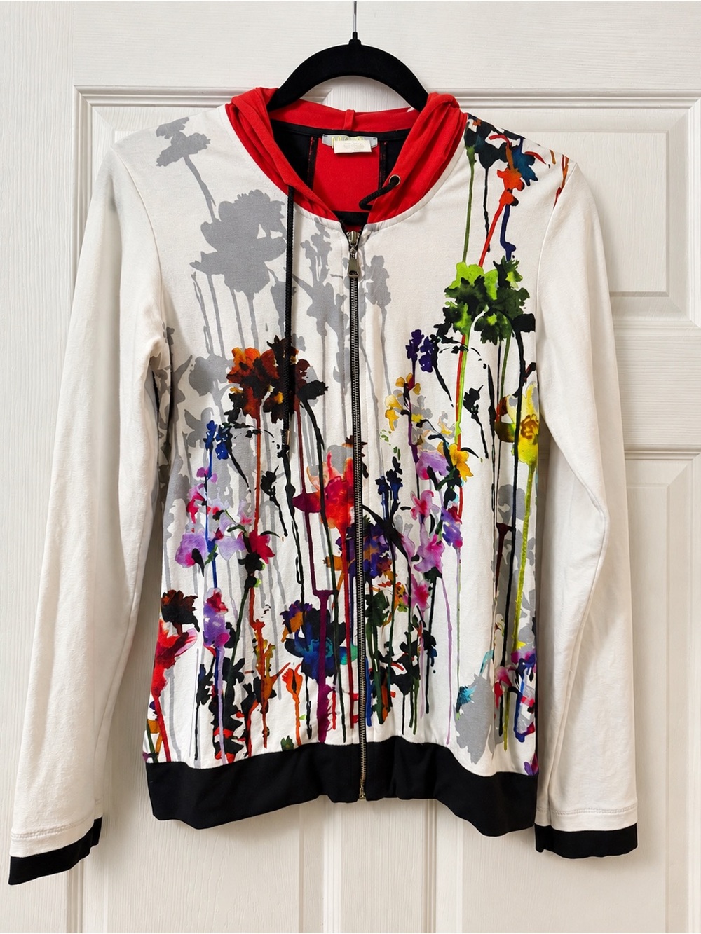 Dolcezza Wearable Art Floral Zip Hoodie Jacket Mesh Back Watercolor Splash Bold - Picture 3 of 8